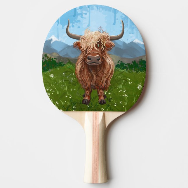 Ping Pong Highland Cow Pingisracket (Framsidan)