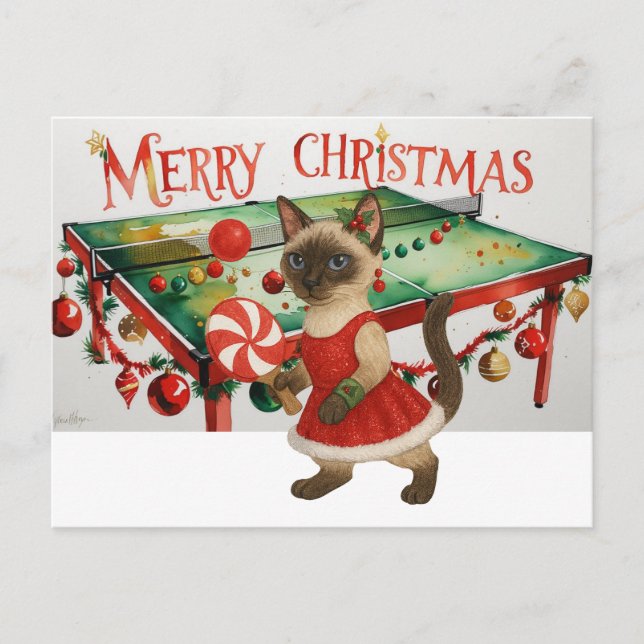 Ping Pong-jul Thées for Siamese Cat Lovers Helg Vykort (Framsida)