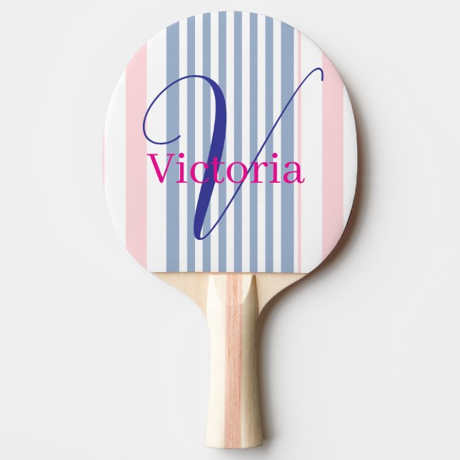 Ping Pong Paddle Blue Pink & White Stripe Pingisracket (Framsidan)