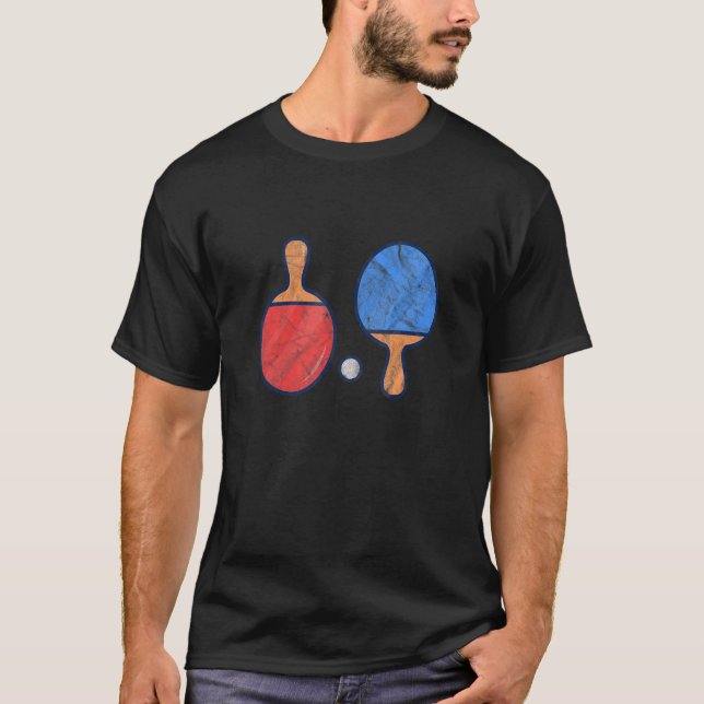Ping Pong Paddle Boll Bord Tennis Player Distress T Shirt (Framsida)
