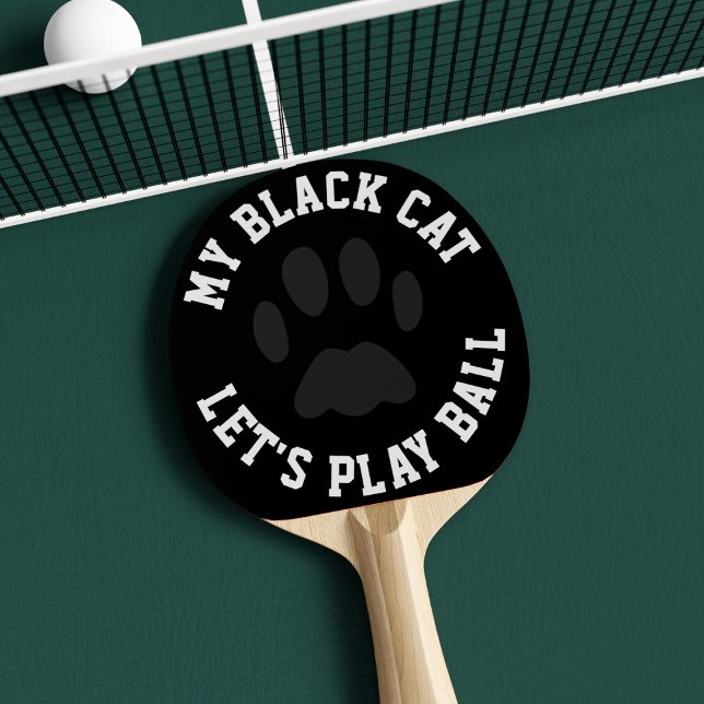 Ping Pong Paddle för svart- och vitt sidutskrift Pingisracket (Let's play ball! Perfect ping pong paddle with space for your cat's name)