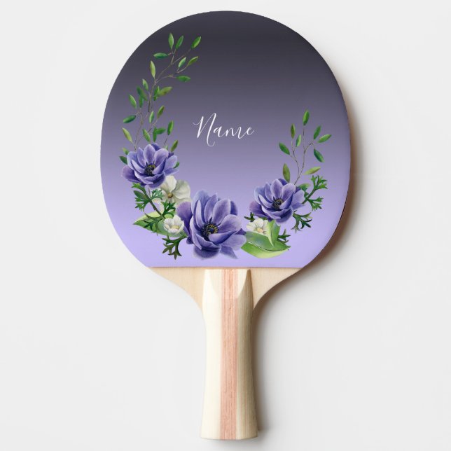 Ping Pong Paddle med vattenfärg Lila blommor Ping  Pingisracket (Framsidan)