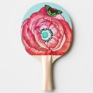 PING PONG PADDLE ORANGE POPPY AND BUTTERFLY PINGISRACKET