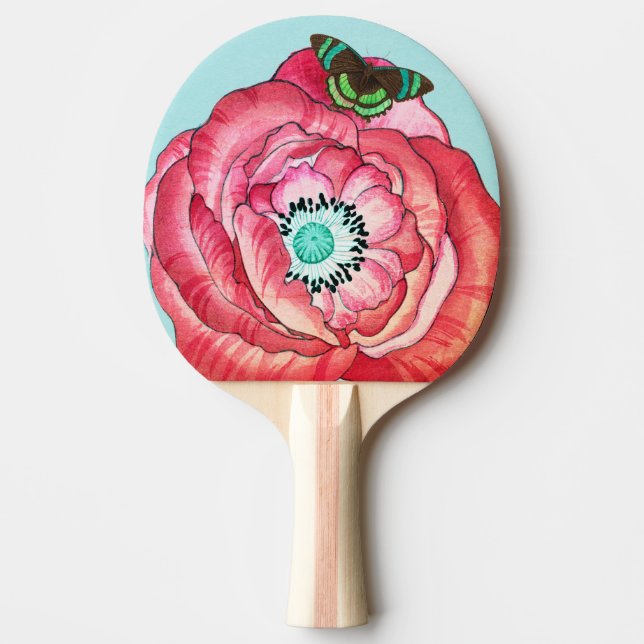 PING PONG PADDLE ORANGE POPPY AND BUTTERFLY PINGISRACKET (Framsidan)