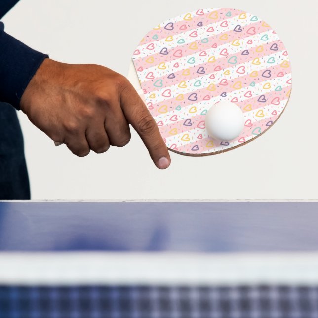 Ping Pong Paddle Pink & White Stripe Hearts Pingisracket (Insitu)