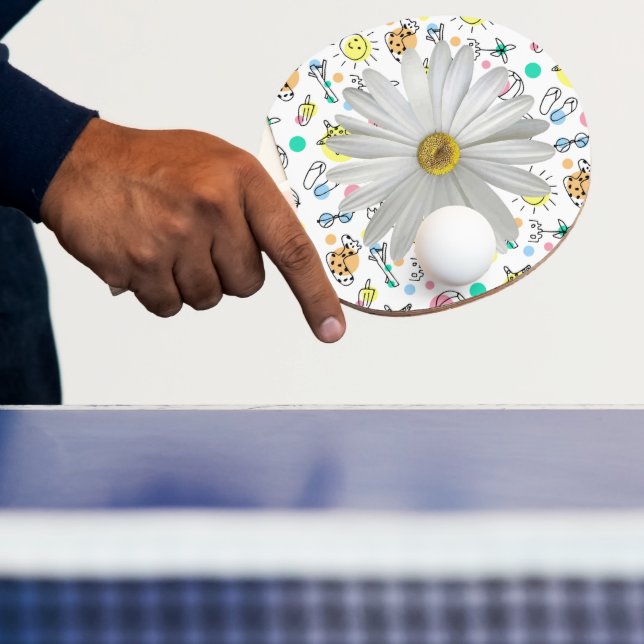 Ping Pong Paddle White Daisy Blommigt Flowers Pingisracket (Insitu)
