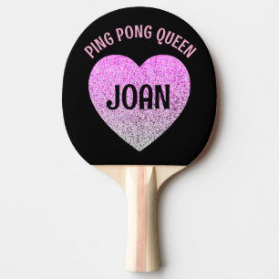 PING PONG QUEEN ROSA GLITTER HEART ANPASSNINGSBAR PINGISRACKET