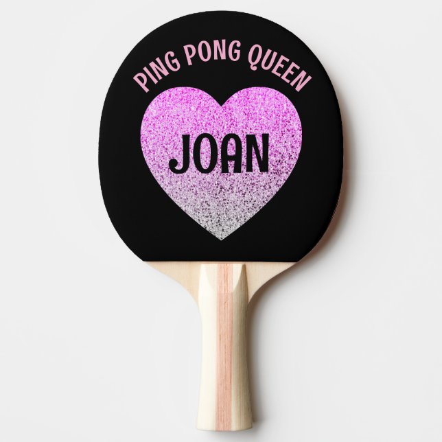 PING PONG QUEEN ROSA GLITTER HEART ANPASSNINGSBAR PINGISRACKET (Framsidan)