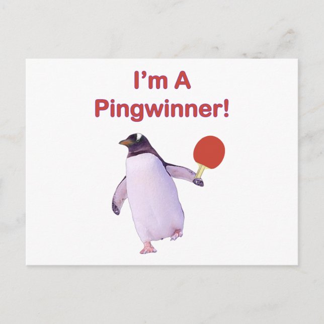 Pinggain Penguin Ping Pong Vykort (Framsida)