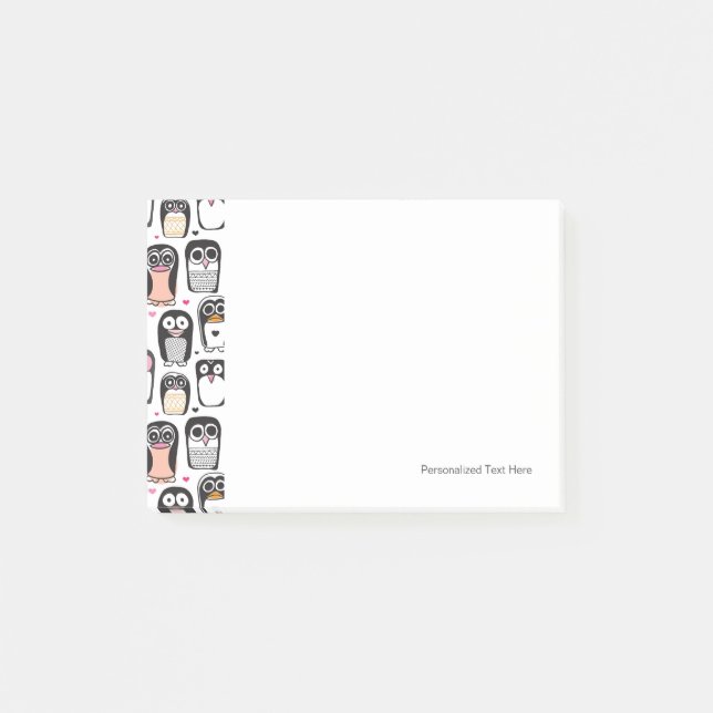 Pingguinfågelillustration, bakgrund post-it block (Framsida)