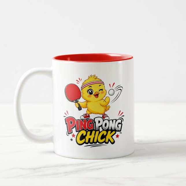 Pingis-Chick Söt Bordtennis Design Två-Tonad Mugg (Vänster)