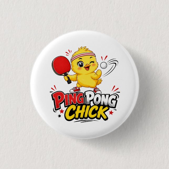 Pingis-Chick Söt Bordtennisdesign Knapp (Framsida)