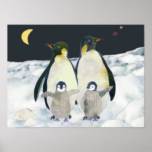 Pingisbebisar njuter av vinterlov i Antarktis Poster