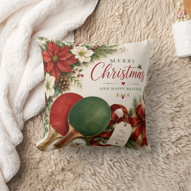 Pingisracket och boll med jultema kudde (Filt)