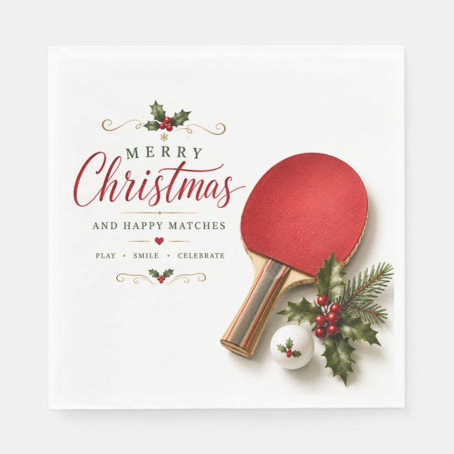 Pingisracket och boll med jultema pappersservett (Framsidan)