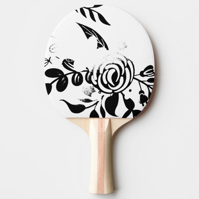 Pingisracket svart & vit bleknad blommig (Framsidan)