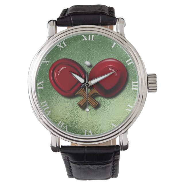 Pingpong Bord tennis Paddle med oval Boll Armbandsur (Framsida)