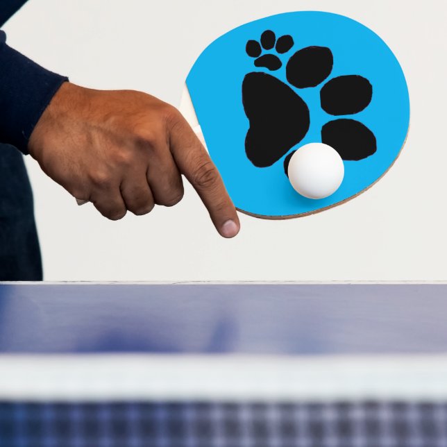 Pingpong Paddle - Höger Polydactyl Pawprint på Blu Pingisracket (Insitu)