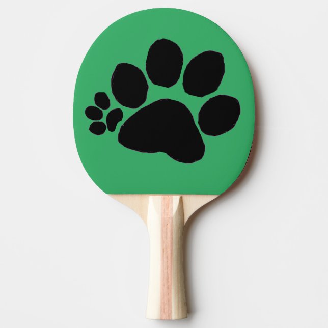 Pingpong Paddle - Polydactyl Pawprint på Grönt Pingisracket (Framsidan)