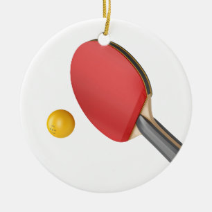 Pingpongracket och boll julgransprydnad keramik