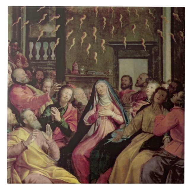 Pingstdagen, c.1598 (olja på panel) kakelplatta (Framsidan)