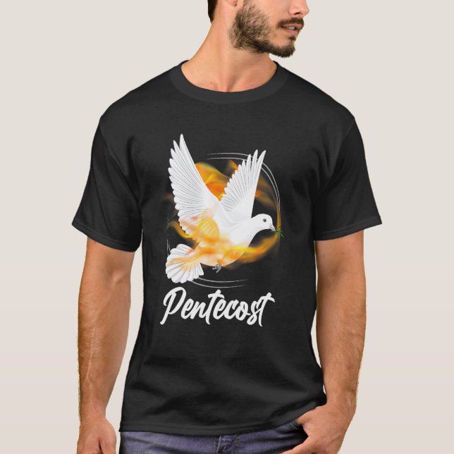 Pingstdoves tungor eld flam helig ande katt t shirt (Framsida)
