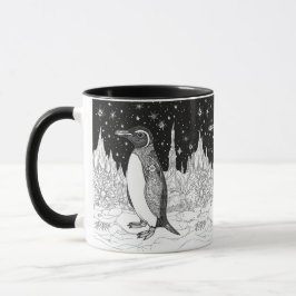 Pinguin im Eis unter nächtlichem Sternenhimmel Mugg