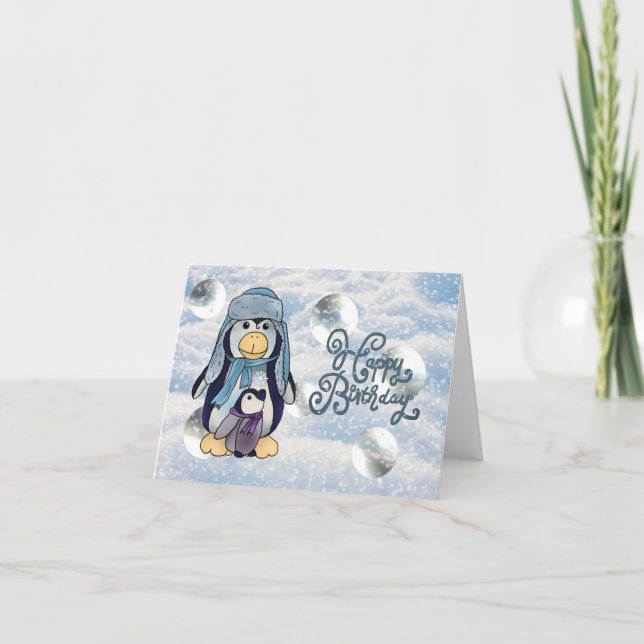 Pinguin mit Kind Karte Kort (Framsida)