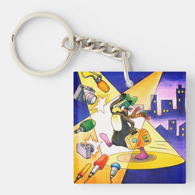 Pinguin mit Koffer Acryl Schlüsselanhänger (Framsidan)