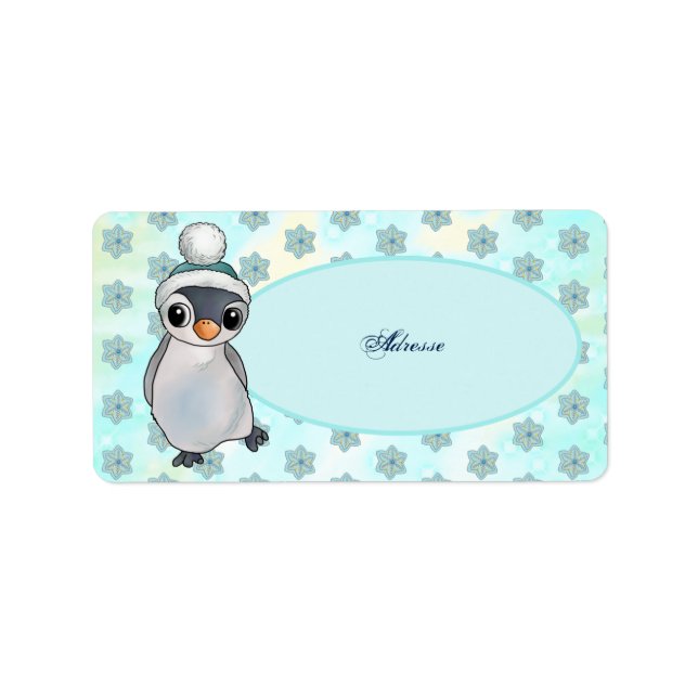 Pinguin mit Mütze Adressaufkleber Adressetikett (Framsidan)