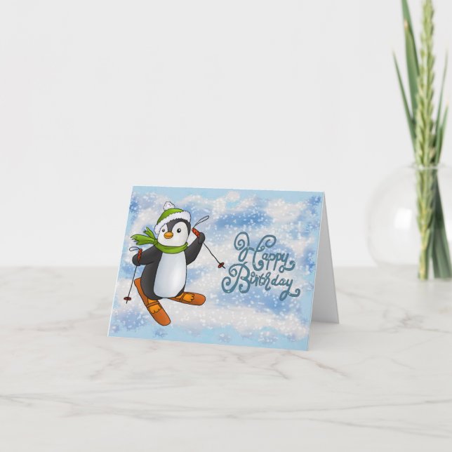 Pinguin mit Ski Karte Kort (Framsida)