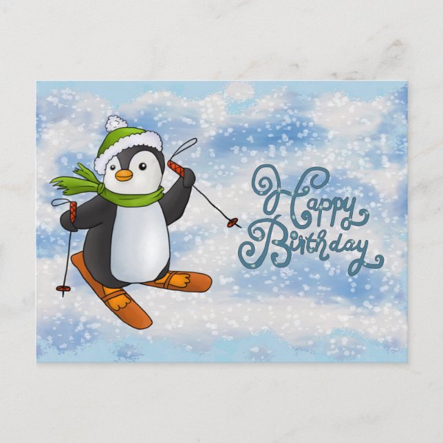 Pinguin mit Ski Karte Vykort (Framsida)