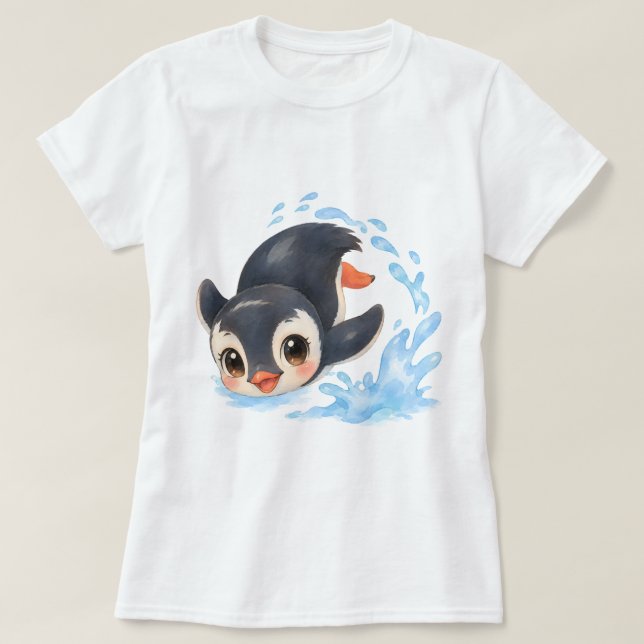 Pinguin Plitsch Platsch T Shirt (Design framsida)