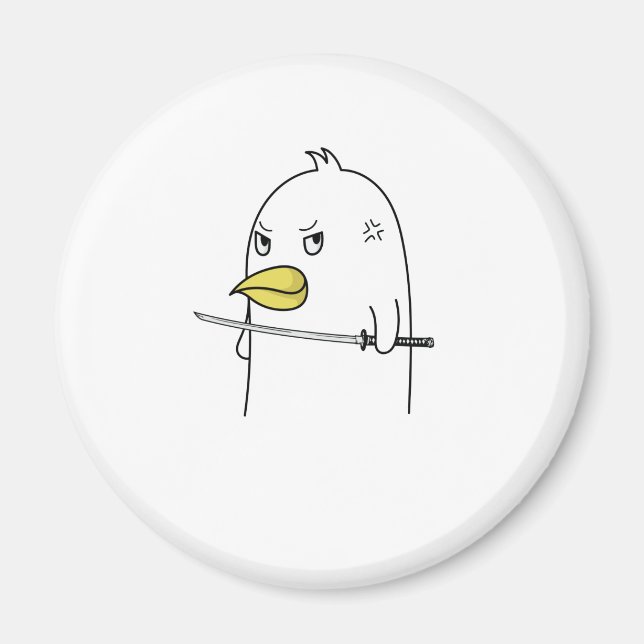 Pinguin Vogel mit Samurai Schwert guckt böse Magnet (Framsidan)