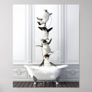Pingvimgymnaster i badet – Rolig badkarsscen Poster