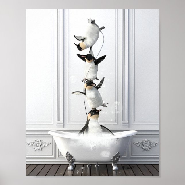 Pingvimgymnaster i badet – Rolig badkarsscen Poster (Framsidan)