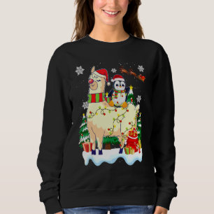 Pingvin Älskare Xmas Belysning Pingvin Ridande Lam T Shirt
