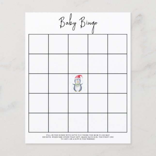 Pingvin - Baby shower bingo spel (Framsida)