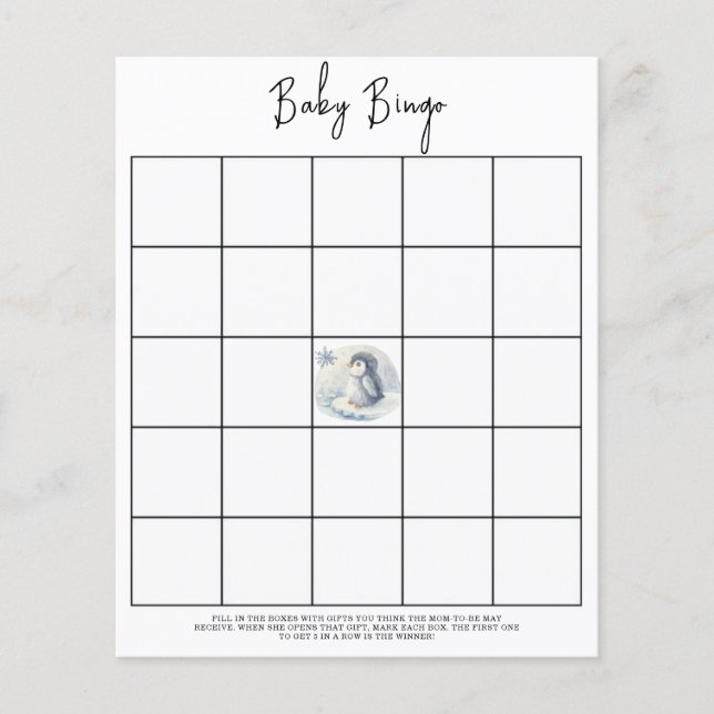 Pingvin - Baby shower bingo spel (Framsida)