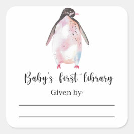Pingvin - Baby Shower bokmärke, böcker till bebis Fyrkantigt Klistermärke