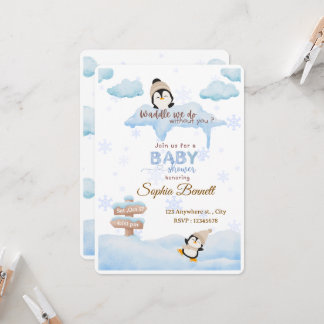 Pingvin baby shower inbjudan