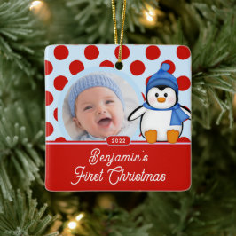 Pingvin Baby's första jul Foto Ornament