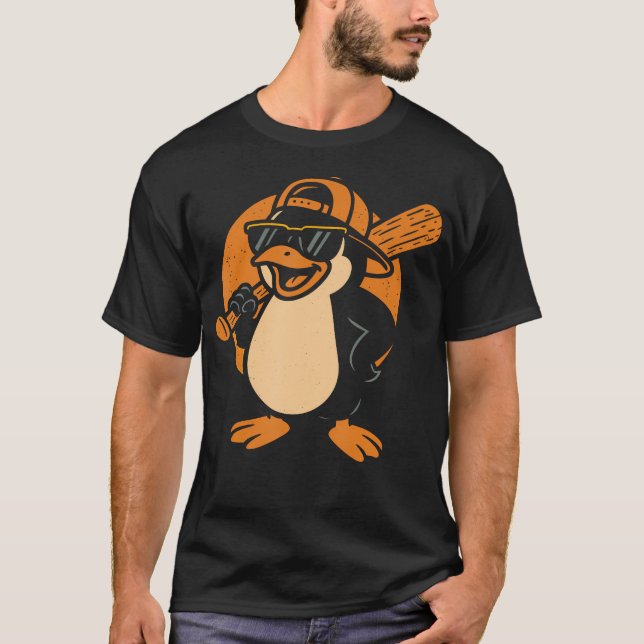 Pingvin Baseboll Panda Spelar Baseboll T Shirt (Framsida)