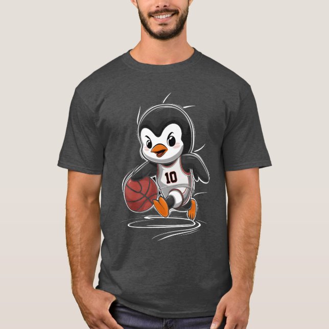 Pingvin Basketspelare Nummer 10 Dribblar kul T Shirt (Framsida)