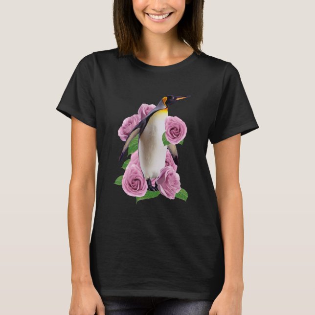 Pingvin Blommor Djurtryck Djur T Shirt (Framsida)