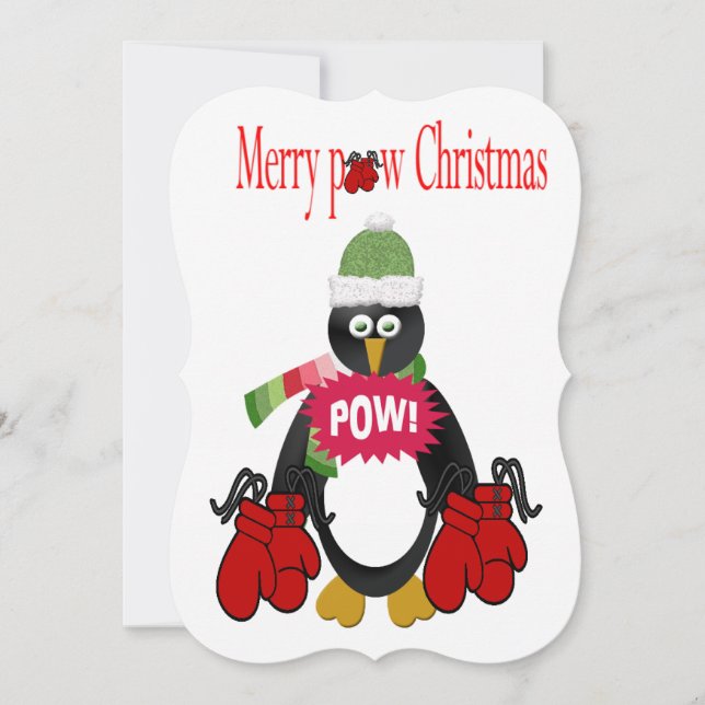 Pingvin Boxning Pow Jul Platt Greetingkort Kort (Framsida)