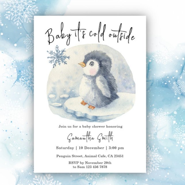Pingvin Det är kallt ute Vinter Baby Shower Inbjudningar (Skapare uppladdad)