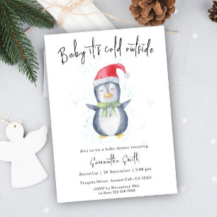 Pingvin Det är kallt ute Vinter Bebis Babyshower Inbjudningar