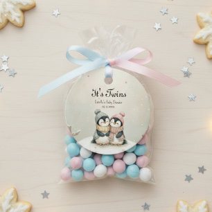 Pingvin Det är tvillingar Vinter Baby Shower Neutr Gåvor Etiketter