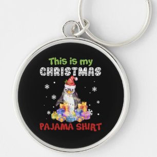 Pingvin Det här är min julpyjamas-tröja Rund Silverfärgad Nyckelring
